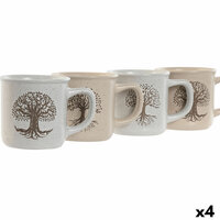 Mok Home ESPRIT Wit Beige Traditioneel Levensboom 330 ml (4 Stuks) 2