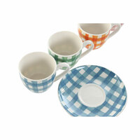 Set van 6 kopjes met schotel Home ESPRIT Blauw Wit Groen Oranje Roze Porselein Strepen Mediterrane 90 ml 3