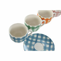 Set van 6 kopjes met schotel Home ESPRIT Blauw Groen Oranje Roze Porselein Strepen Mediterrane 240 ml 3