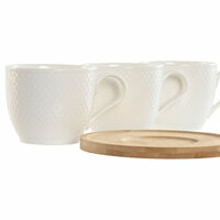 Set van 6 kopjes met schotel Home ESPRIT Wit Natuurlijk Bamboe Porselein 220 ml 2