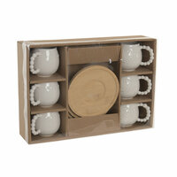 Set van 6 kopjes met schotel Home ESPRIT Wit Bamboe Porselein 150 ml 4