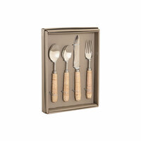 Bestek Home ESPRIT Zilverkleurig Natuurlijk Roestvrij staal Rotan 4,5 X 2 X 21 CM 16 Onderdelen 2