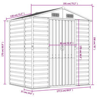 Tuinschuur 191x130x198 cm gegalvaniseerd staal antracietkleurig 12