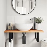 Badkamer wandschap staal en massief acaciahout 3