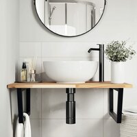 Badkamer wandschap staal en massief acaciahout 3