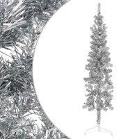 Kunstkerstboom half met standaard smal 180 cm zilverkleurig 3