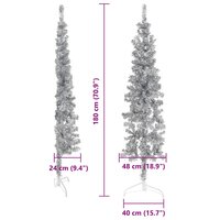Kunstkerstboom half met standaard smal 180 cm zilverkleurig 10
