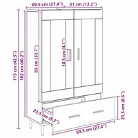 Highboard met lade Oud Hout 69,5 x 31 x 115 cm Bewerkt hout 11