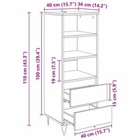 Highboard met lade Zwart Eiken 40 x 36 x 110 cm Bewerkt hout 11