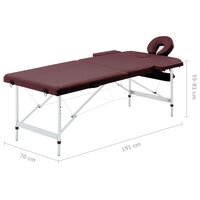 Massagetafel inklapbaar 2 zones aluminum wijnpaars 9