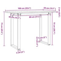 Eettafel O-frame 100x50x75 cm massief grenenhout en staal 10