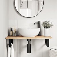 Badkamer wandschap staal en massief acaciahout 3