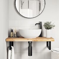 Badkamer wandschap staal en massief acaciahout 3