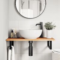 Badkamer wandschap staal en massief acaciahout 3