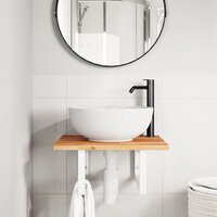 Badkamer wandschap staal en massief acaciahout 3