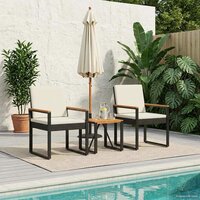 Buitenmeubelset met kussen 3 pcs Zwart en Cream Wit poly rattan 3
