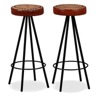 3-delige Barset massief acaciahout, echt leer en canvas 9