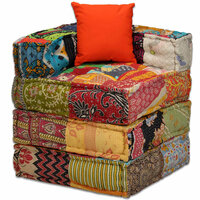 Poef tweezits modulair stof patchwork 10
