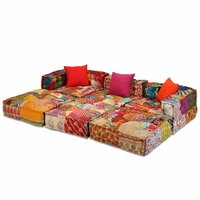 Poef driezits modulair stof patchwork 2