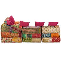 Poef vierzits modulair stof patchwork 4