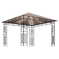 Prieel met klamboe en LED-lichtslinger 3x3x2,73 m taupe 4