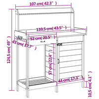 Oppottafel met kast 110,5x45x124,5 cm massief vurenhout grijs 12