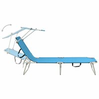 Ligbed met luifel inklapbaar staal turquoise en blauw 8