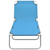 Ligbed inklapbaar staal en stof turquoiseblauw 2