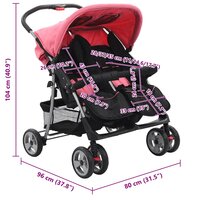 Tweeling kinderwagen staal roze en zwart 9