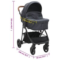 Kinderwagen 2-in-1 staal antracietkleurig en zwart 10