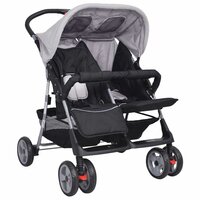 Tweelingwagen staal grijs en zwart 5