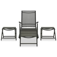 3-delige Loungeset textileen en aluminium zwart 2