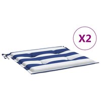 Tuinstoelkussens 2 st gestreept 50x50x4 cm stof wit en blauw 2