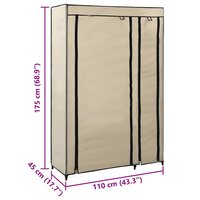 Kledingkast opvouwbaar 110x45x175 cm stof cr&egrave;me 7