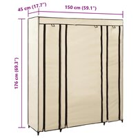Kledingkast met vakken en stangen 150x45x176 cm stof cr&egrave;me 6