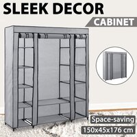 Kledingkast met vakken en stangen 150x45x176 cm stof grijs 6