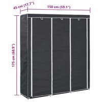 Kledingkast met vakken en stangen 150x45x175 cm stof zwart 11