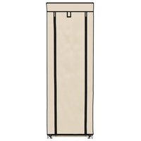 Schoenenkast met hoes 57x29x162 cm stof cr&egrave;me 4