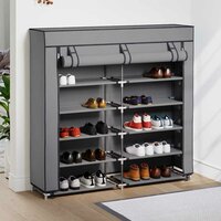 Schoenenkast met hoes 115x28x110 cm stof grijs 3