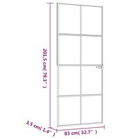 Binnendeur 83x201,5 cm gehard glas en aluminium smal wit 8
