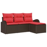 Bankstel met kussen met opslag 4 pcs Bruin en Rood poly rattan 2