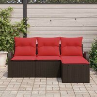 Bankstel met kussen met opslag 4 pcs Bruin en Rood poly rattan 3
