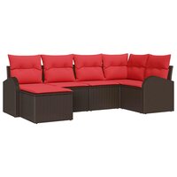 Bankstel met kussen met opslag 6 pcs Bruin en Rood poly rattan 2