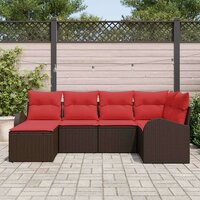 Bankstel met kussen met opslag 6 pcs Bruin en Rood poly rattan 3