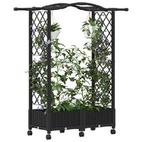 Verhoogde tuinbak met Trellis en Dak Zwart 124 x 40 x 129 cm PP 3
