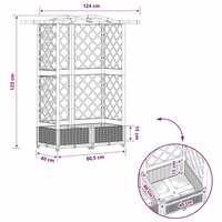 Verhoogde tuinbak met Trellis en Dak Lichtgrijs 124 x 40 x 123 cm PP 8
