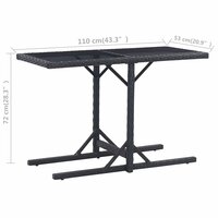 Tuintafel 110x53x72 cm glas en poly rattan zwart 6