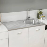 Spoelbak met afvoerset 1000x600x155 mm roestvrij staal zilver 3