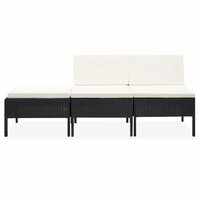 3-delige Loungeset met kussens poly rattan zwart 2