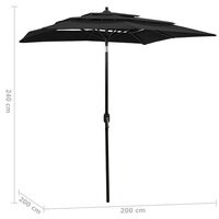 Parasol 3-laags met aluminium paal 2x2 m zwart 6